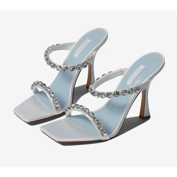 Nine‎ West Aria Dress Sandals Womens Size 9 Silver Studded Straps Square Toe - Picture 1 of 12